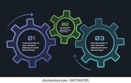 Modern infographics with elements in the form of gears that symbolize the process of an idea or strategy in business. The elements are interconnected, creating a sense of network and support.