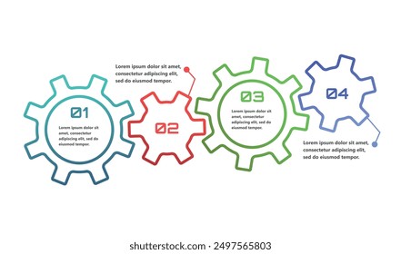 Modern infographics with elements in the form of gears that symbolize the process of an idea or strategy in business. The elements are interconnected, creating a sense of network and support.