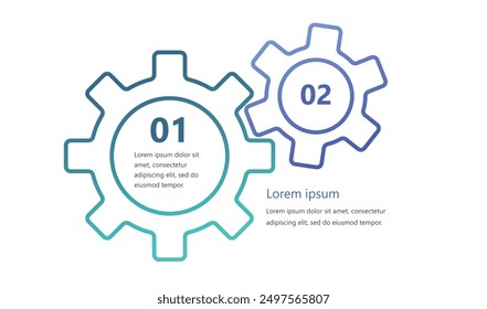 Infografía moderna con Elementos en forma de engranajes que simbolizan el proceso de una idea o estrategia en los negocios. Los Elementos están interconectados, creando una sensación de red y Asistencia.