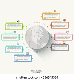 Modern infographics flat global template for 8 options. Vector. Can be used for workflow layout, banner, diagram, web design, presentations.