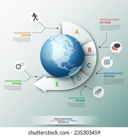 Modern infographics global template for 5 options. Vector. Can be used for workflow layout, banner, diagram, web design, infographic template.