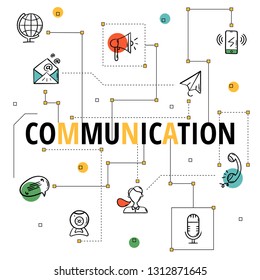 Modern infographics icons of communication. Line banner for communication, network, dialog and mail. Hand drawn vector illustration concept
