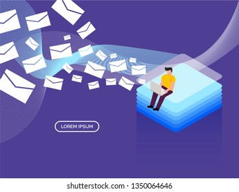 Modern Infographics Isometric Send Email to Client for Business, Financial, Technology, Illustration, Vector.