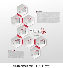 Modern infographics. The layout of the business plan. Presentation of the new project. Eight steps of development. Directional diagram. Hexagon. Graphic information. Marketing. Vector illustration.
