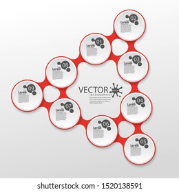 Modern infographics. Layout for the business plan. Presentation of the new project. Nine steps of development. Graphic information. Marketing. Vector illustration.