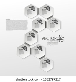 Modern infographics. The layout of the business plan. Presentation of a new project. Eight steps of development. Web design element. Graphic information. Marketing. Vector illustration.