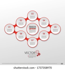 Infografías modernas. Diseño del plan de negocio. Presentación de un nuevo proyecto. Ocho etapas de desarrollo. elemento de diseño Web. Información gráfica. Comercialización. Ilustración vectorial.