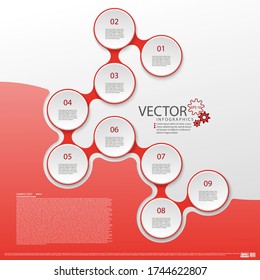 Infografías modernas. Diseño del plan de negocio. Presentación de un nuevo proyecto. Nueve etapas de desarrollo. elemento de diseño Web. Información gráfica. Comercialización. Ilustración vectorial.