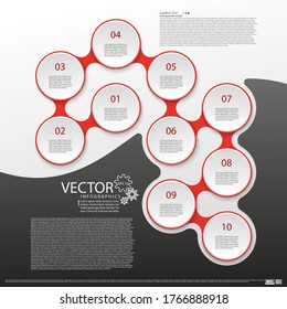 Modern infographics. Layout for the business plan. New project. Ten steps of development. Web design element. Graphic information. Marketing. Vector illustration.