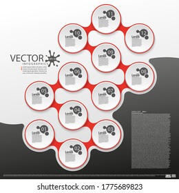 Modern infographics. Layout for the business plan. Visualization of a new project. Twelve steps of development. Web design element. Graphic information. Marketing. Vector illustration.