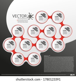 Modern infographics. Layout for the business plan. Presentation of a new project. Twelve steps of development. Web design element. Graphic information. Marketing. Vector illustration.