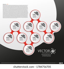 Modern infographics. Layout for the business plan. Presentation of a new project. Ten steps of development. Web design element. Graphic information. Marketing. Vector illustration.
