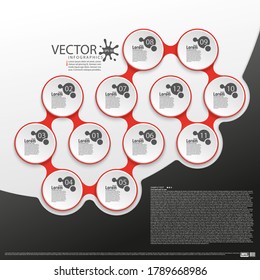 Modern infographics. Layout for the business plan. Presentation of a new project. Twelve steps of development. Web design element. Graphic information. Marketing. Vector illustration.