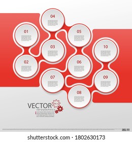 Modern infographics. Layout for the business plan. Presentation of a new project. Ten steps of development. Web design element. Graphic information. Marketing. Vector illustration.