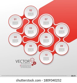 Modern infographics. Layout for the business plan. Presentation of a new project. Ten steps of development. A web design element. Graphic information. Marketing. Vector illustration.