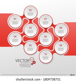 Modern infographics. Layout for the business plan. Presentation of a new project. Ten steps of development. A web design element. Graphic information. Marketing. Vector illustration.