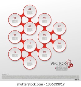 Modern infographics. Layout for the business plan. Presentation of a new project. Twelve steps of development. Directional diagram. Web design element. Graphic information. Vector illustration.