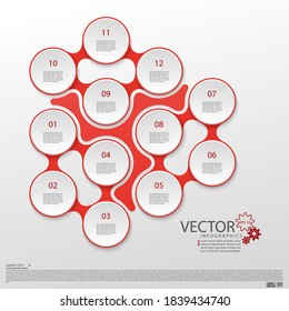 Infografías modernas. Diseño del plan de negocio. Presentación de un nuevo proyecto. Doce etapas de desarrollo. Diagrama de dirección. elemento de diseño Web. Información gráfica. Ilustración vectorial.