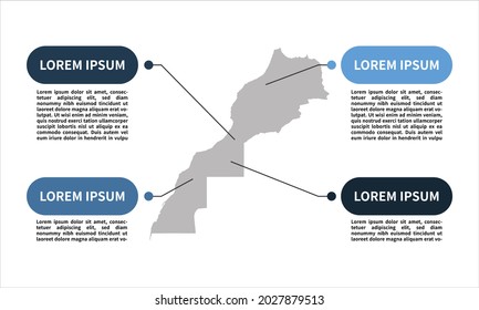 Mapas de infografía moderna de Marruecos, color de tema azul, vector editable EPS 10.