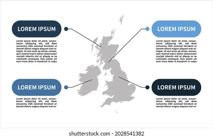 Modern Infographics Maps of United Kingdom, Blue theme color, Editable vector EPS 10.