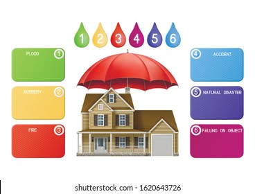 Modern infographics option banner, with red umbrella and house, EPS 10 contains transparency.
