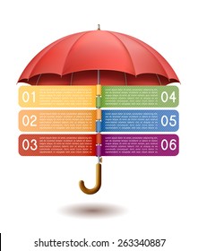 Modern infographics option banner, with red umbrella on white background, EPS 10 contains transparency.