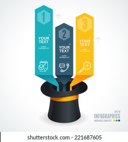 Modern infographics options banner 1 2 3. Magic hat and arrows