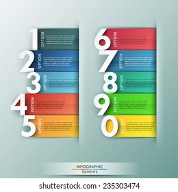 Modern Infographics Options Banner With 10 Realistic Colorful Ribbons And Big Numbers. Vector. Can Be Used For Web Design And  Workflow Layout