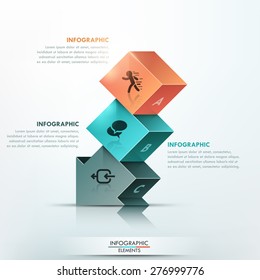 Modern infographics options banner with 3d colorful arrow made of 3 colorful blocks. Vector. Can be used for web design and  workflow layout