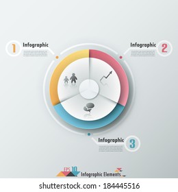 Modern infographics options banner with 3-part pie chart and icons. Vector. Can be used for web design and  workflow layout