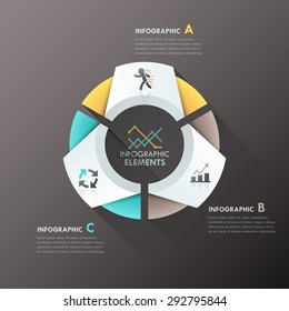 Modern infographics options banner with 3-part paper chart and icons. Vector. Can be used for web design and  workflow layout