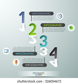 Modern infographics options banner with 4 big paper colorful  numbers. Vector. Can be used for web design and  workflow layout