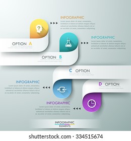 Modern infographics options banner for 4 options made of colorful paper ribbons. Vector. Can be used for web design and  workflow layout