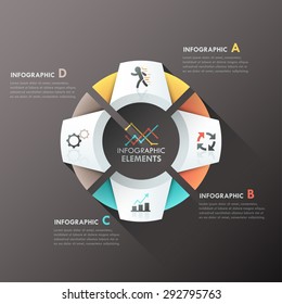Modern infographics options banner with 4-part paper chart and icons. Vector. Can be used for web design and  workflow layout