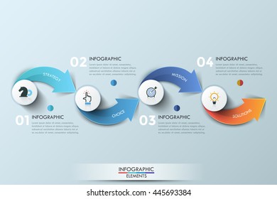 Modern infographics options banner with 4-step arrows process. Vector. Can be used for web design, presentations, brochures and workflow layout