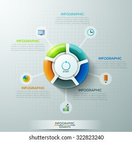 Modern infographics options banner with 5-part pie chart and icons. Vector. Can be used for web design and  workflow layout