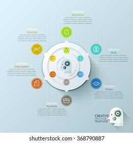 Modern infographics options banner with 6-options circle chart and icons. Vector. Can be used for web design and  workflow layout
