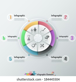 Modern infographics options banner with 6-part pie chart and icons. Vector. Can be used for web design and  workflow layout