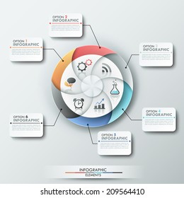 Modern infographics options banner with 6-part pie chart and icons. Vector. Can be used for web design and  workflow layout