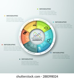 Modern infographics options banner with 6-part pie chart and icons. Vector. Can be used for web design and  workflow layout