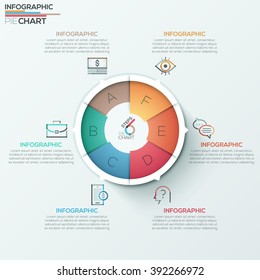 Modern infographics options banner with 6-part spiral pie chart and icons. Vector. Can be used for web design, marketing, website, print, presentation  and workflow layout