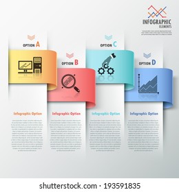 Banner con cintas de papel coloridas y modernas opciones de infografía. Vector. Se puede utilizar para diseño web y diseño de flujo de trabajo