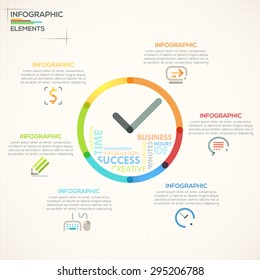 Modern infographics options banner with colorful clock in outline style. Vector. Can be used for web design and  workflow layout