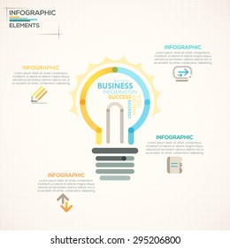 Modern infographics options banner with colorful light bulb in outline style. Vector. Can be used for web design and  workflow layout