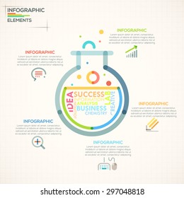 Modern infographics options banner with colorful chemistry bottle in outline style. Vector. Can be used for web design and  workflow layout