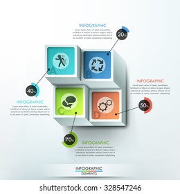 Modern infographics options banner with colorful blocks for 4 options. Vector. Can be used for web design and  workflow layout