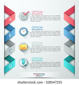 Modern infographics options banner with colorful paper ribbons for 4 options. Vector. Can be used for web design and  workflow layout