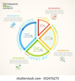 Modern infographics options banner with colorful pie chart in outline style. Vector. Can be used for web design and  workflow layout