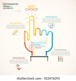 Modern infographics options banner with colorful businessman hand in outline style. Vector. Can be used for web design and  workflow layout