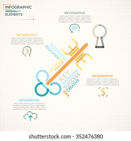 Modern infographics options banner with colorful key in outline style. Vector. Can be used for web design and  workflow layout